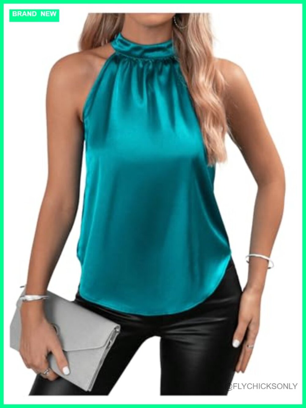 Satin Tank Top Sleeveless Halter Blouse Business Work Dressy Tops